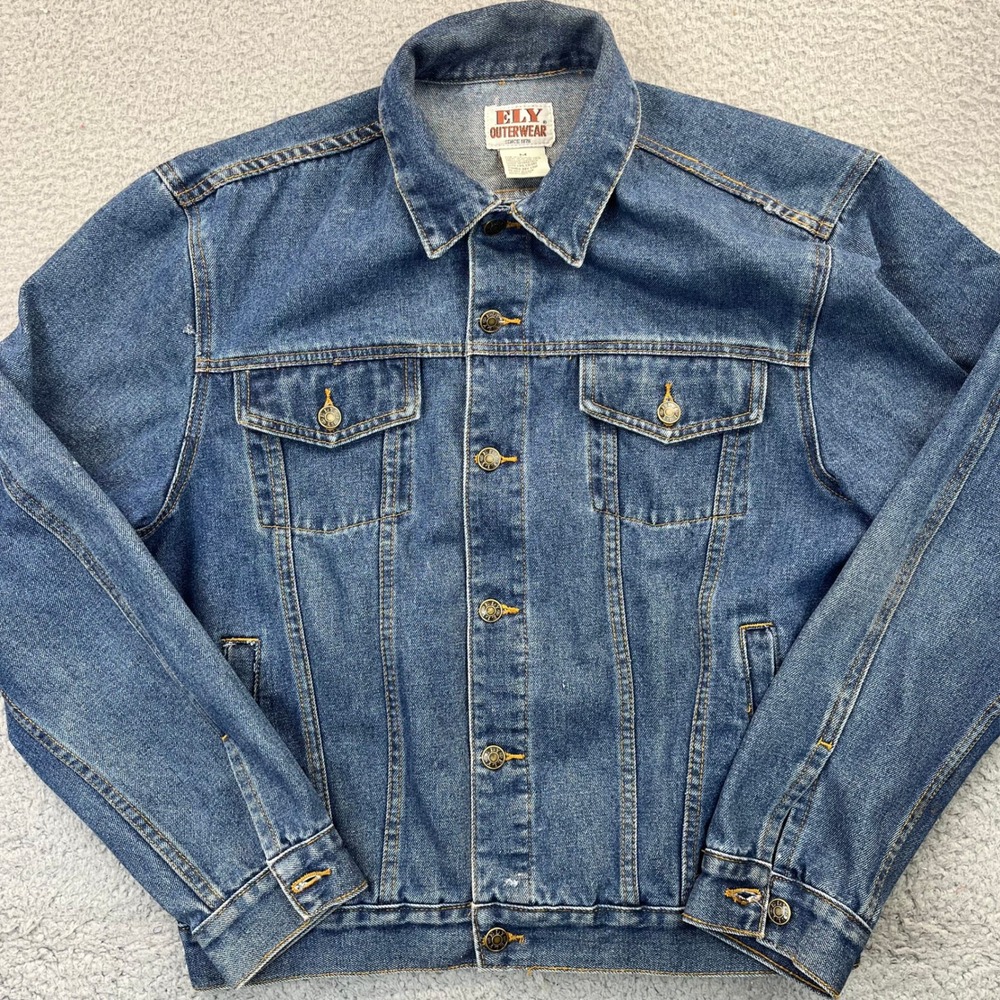 Ely Outerwear Denim Jacket Mens M Blue Button Up Trucker Workwear Coat Vintage